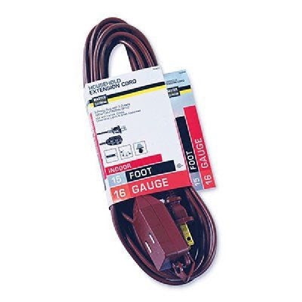 09404ME Extension Cord, 16/2 AWG Cable, 15 ft L, 13 A, 125 V, Brown