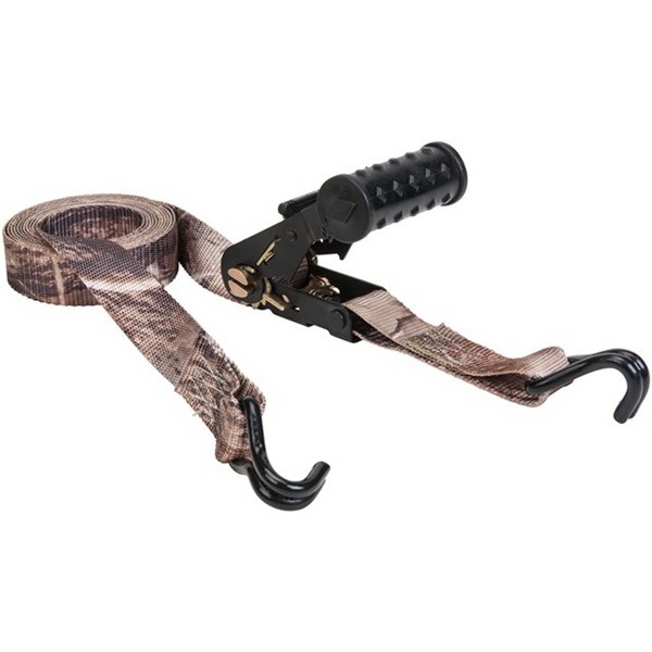 43568 Tie-Down, 1-1/4 in W, 12 ft L, Realtree Camo, 1000 lb, Double J-Hook End Fitting