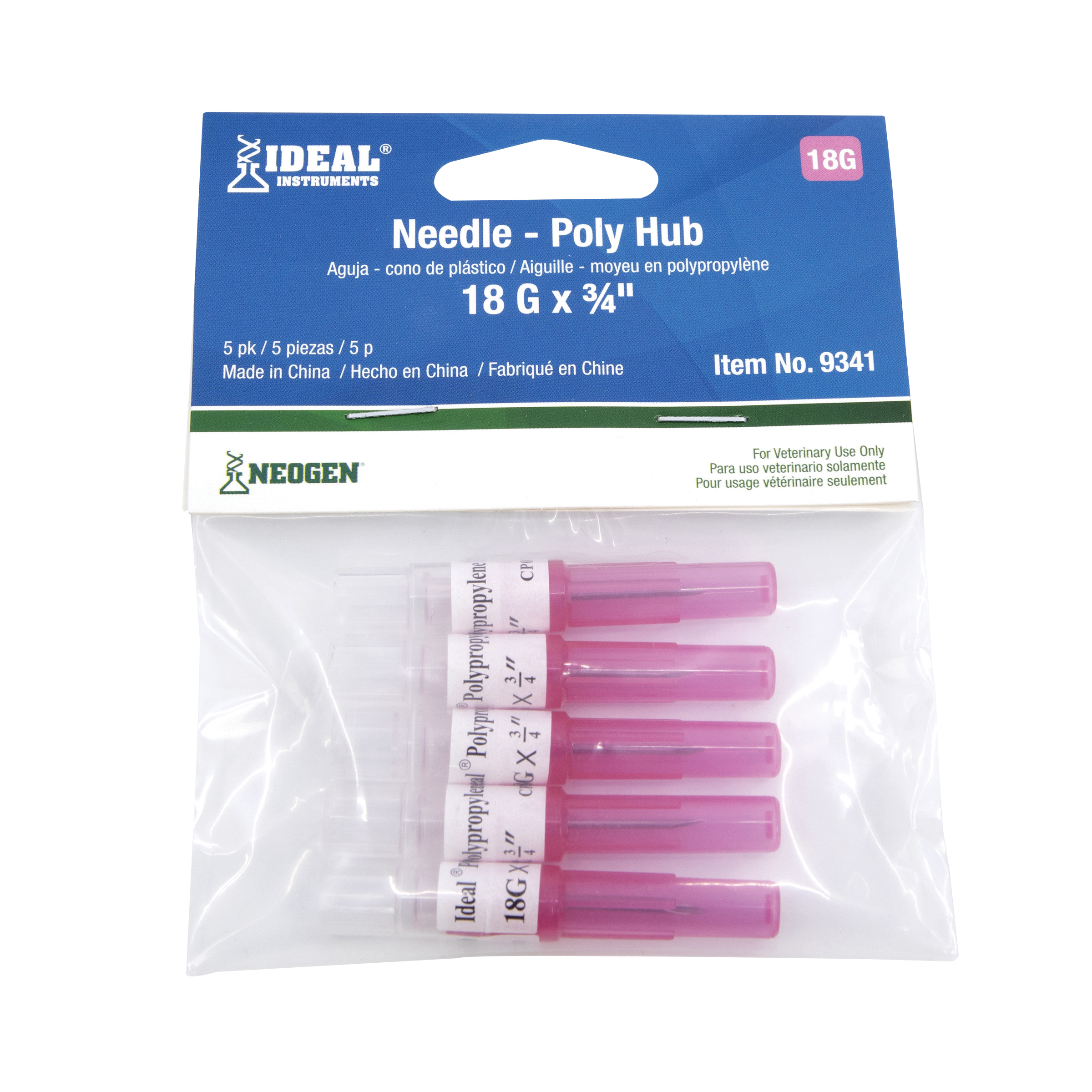 9341 Hub Needle, Disposable, Polypropylene, 18 ga, 3/4 in L, 5/PK