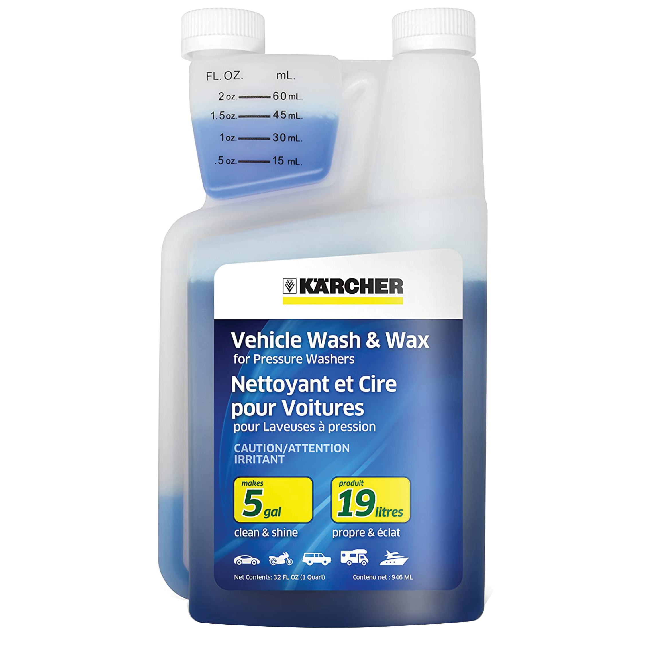 Pressure Washer Vehicle Wash and Wax Cleaner Concentrate, Karcher, 1 qt - 1