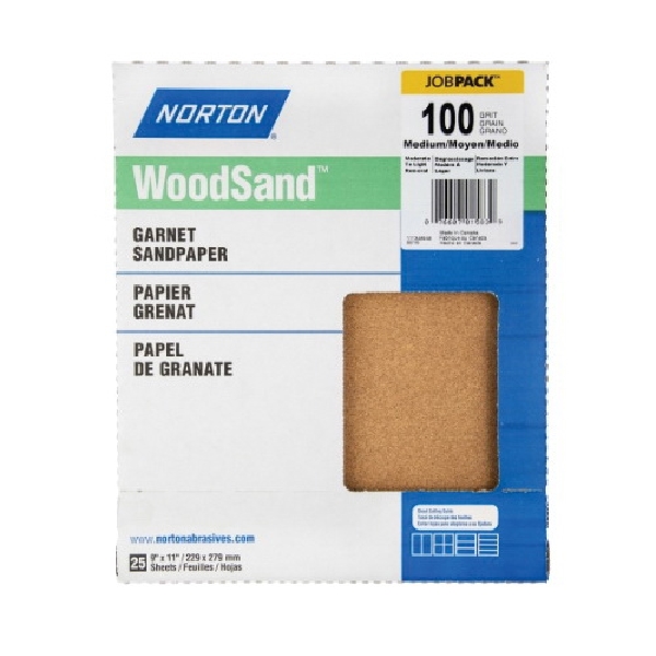 WoodSand 07660747990 Abrasive Sheet, 11 in L, 9 in W, Medium, 100 Grit, Garnet Abrasive, Paper Backing