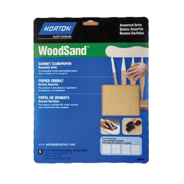 WoodSand 07660748025 Abrasive Sheet, 11 in L, 9 in W, Garnet Abrasive, Paper Backing
