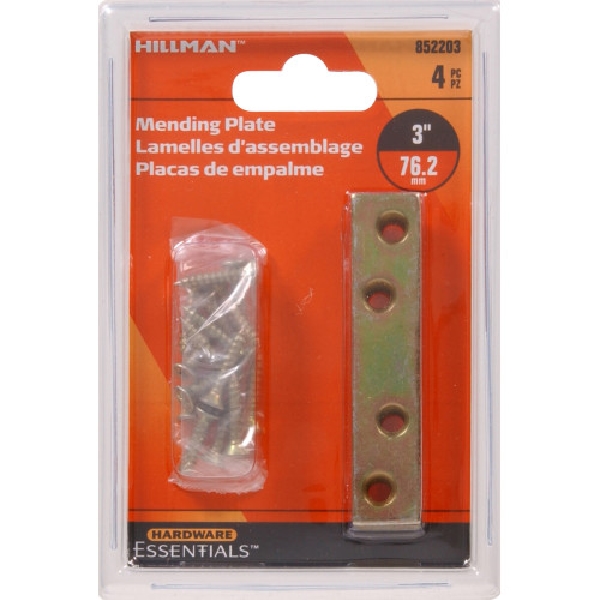 Mending Plate, Hardware Essentials, 3 in L, 5/8 in W, Yellow Zinc Dichromate - 2