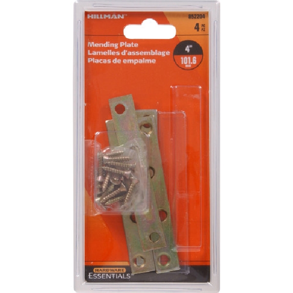 Mending Plate, Hardware Essentials, 4 in L, 5/8 in W, Yellow Zinc Dichromate - 2