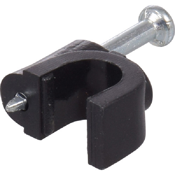 Nail Wire Clip Black, Hillman, Fits 6mm Diameter RG-6 & RG-59 Coaxial Cables - 3