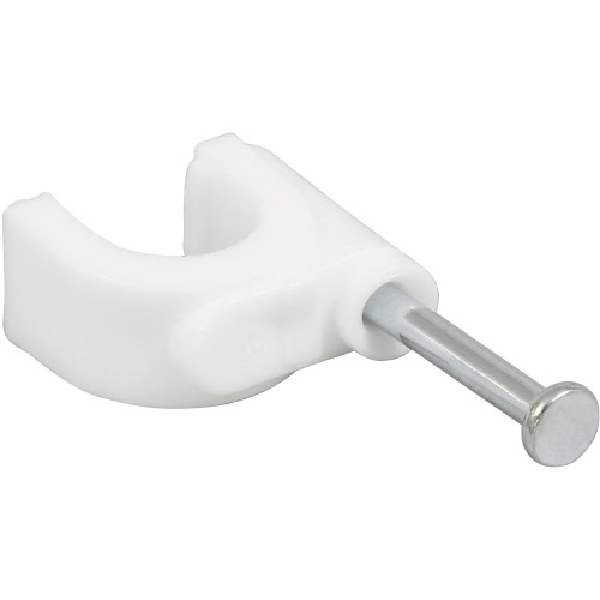 Nail Wire Clip White, Hillman, Fits 8mm Diameter RG-6 Double Shielded Coaxial Cable - 1