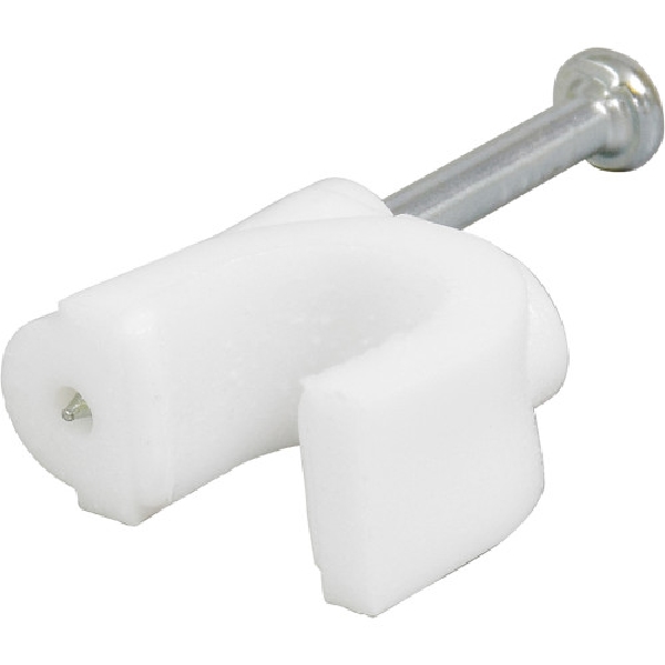 Nail Wire Clip White, Hillman, Fits 8mm Diameter RG-6 Double Shielded Coaxial Cable - 3