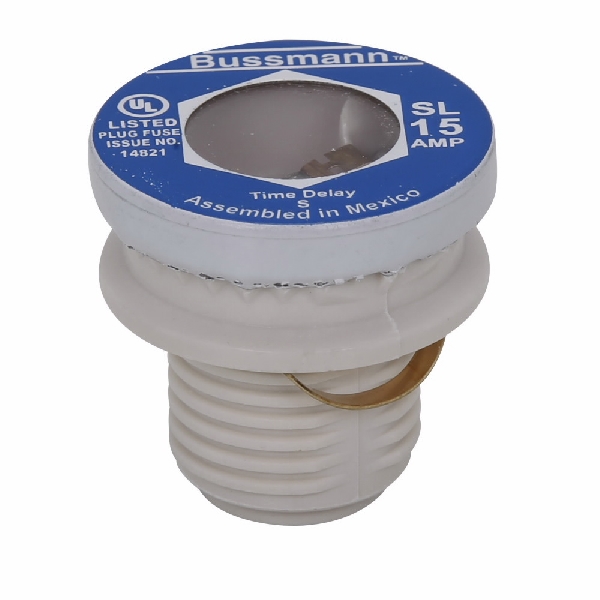Bussmann SL-15PK4 Plug Fuse, 15 A, 125 V, 10 kA Interrupt
