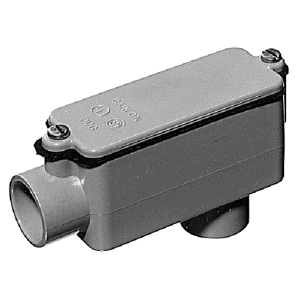 E986E-CTN Conduit Body, 3/4 in Hub, 5-9/32 in OAL, PVC, Gray, Includes: Foam-in-Place Gasket
