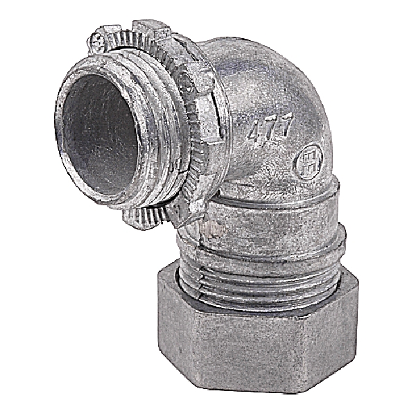 Steel City TC911-SC-1 90 deg Conduit Connector, 1/2 in Compression, 0.45 in Thread, 1.15 in OD, Zinc