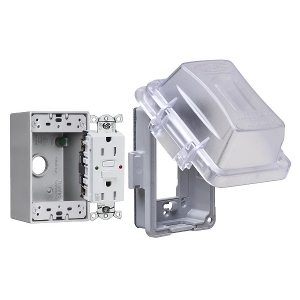 EXTRA DUTY Series MKG420CS GFCI Receptacle Kit, 5.1 in L, 4.53 in W, Rectangular, 1-Gang, Clear