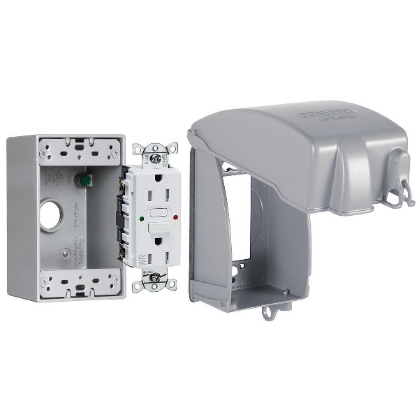 EXTRA DUTY Series MKG4280SS Receptacle Cover Kit, 6-1/4 in L, 2.15 in W, 1-Gang, Aluminum, Gray, Powder-Coated