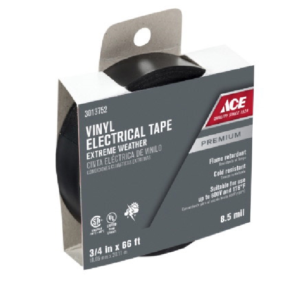 ACE 3013752 Electrical Tape, 66 ft L, 3/4 in W, Vinyl Backing, Black - 2