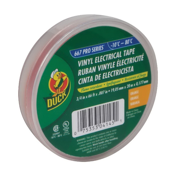 04145 Electrical Tape, 66 ft L, 3/4 in W, Vinyl Backing, Orange