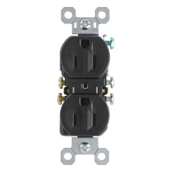 TradeMaster Duplex Receptacle, Pass & Seymour, 2 -Pole, 15 A, 125 V, Push, Side Wiring, NEMA: 5-15R, Black - 3