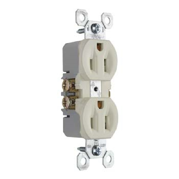 TradeMaster Series 3232LACP8 Duplex Receptacle, Thermoplastic, Light Almond, 2-Pole, 15 A, 3-Wire