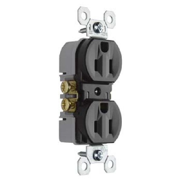 Pass & Seymour TradeMaster 3232 Duplex Receptacle, 15 A, 125 V, Push, Side Wiring, NEMA: 5-15R, Brown