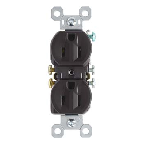 Pass & Seymour TradeMaster 3232 Duplex Receptacle, 15 A, 125 V, Push, Side Wiring, NEMA: 5-15R, Brown