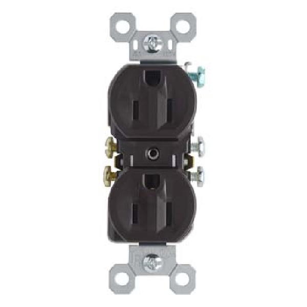 Pass & Seymour TradeMaster Series 3232TRCC14 Duplex Receptacle, Thermoplastic, Brown, 2-Pole, 15 A, 125 V, NEMA: 5-15R