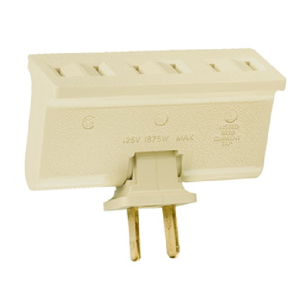 Plug in Adapter, Legrand, 2 -Pole, 15 A, 125 V, 3 -Outlet, Ivory - 2