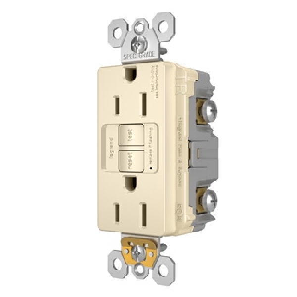 Radiant GFCI Receptacle, Pass & Seymour, 125 VAC, 15 A, NEMA: NEMA 5-15R, Back and Side Wiring, 3pk - 3