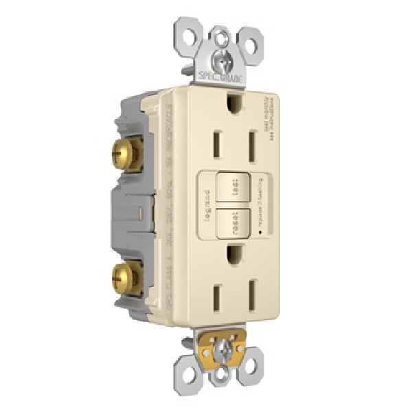 Radiant GFCI Receptacle, Pass & Seymour, 125 VAC, 15 A, NEMA: NEMA 5-15R, Back and Side Wiring, 3pk - 4