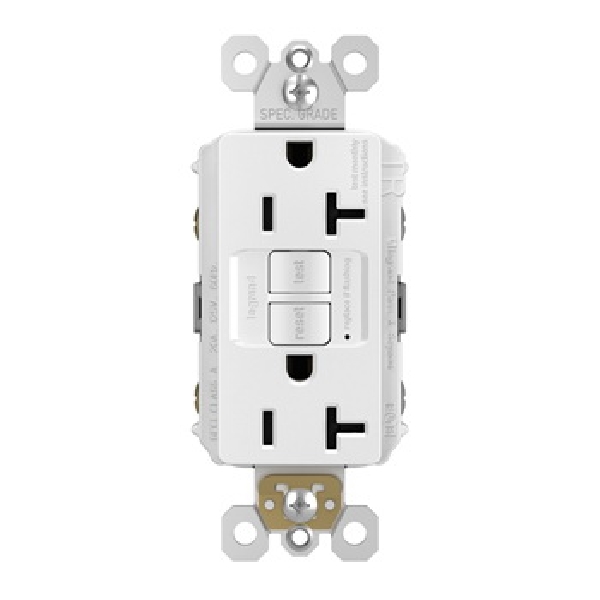 Radiant GFCI Receptacle, Pass & Seymour, 125 VAC, 20 A, NEMA: NEMA 5-20R, Back and Side Wiring, White - 2