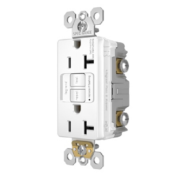 Radiant GFCI Receptacle, Pass & Seymour, 125 VAC, 20 A, NEMA: NEMA 5-20R, Back and Side Wiring, White - 3