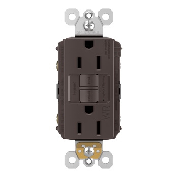 Radiant GFCI Receptacle, Pass & Seymour, 125 VAC, 15 A, NEMA: NEMA 5-15R, Back and Side Wiring, Brown - 2