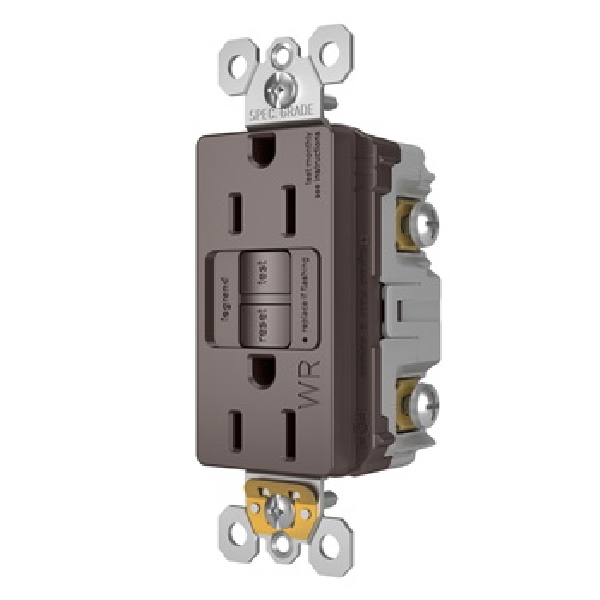 Radiant GFCI Receptacle, Pass & Seymour, 125 VAC, 15 A, NEMA: NEMA 5-15R, Back and Side Wiring, Brown - 3