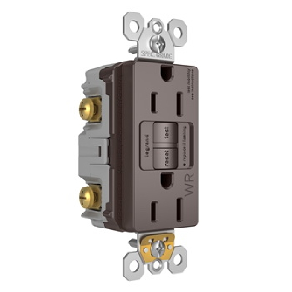 Radiant GFCI Receptacle, Pass & Seymour, 125 VAC, 15 A, NEMA: NEMA 5-15R, Back and Side Wiring, Brown - 4