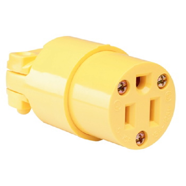 Pass & Seymour 4887YCC10 Electrical Connector, 2 -Pole, 15 A, 125 V, NEMA: NEMA 5-15R, Yellow