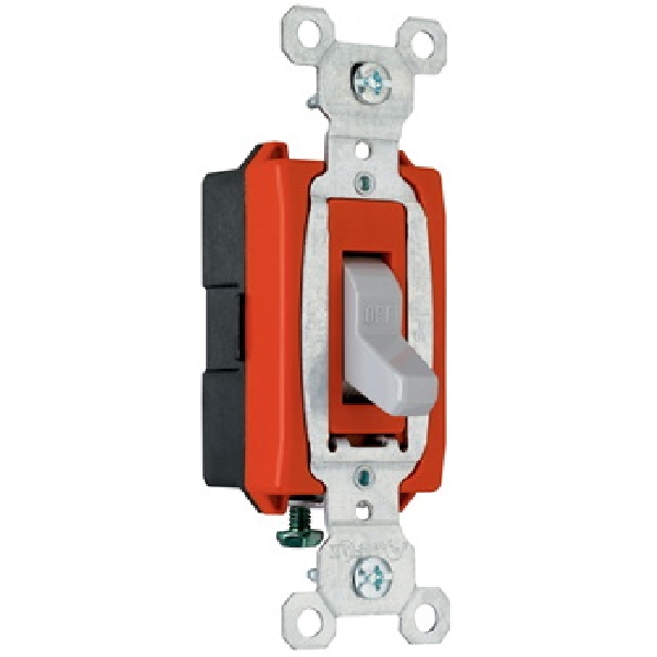 Specification-Grade Toggle Switch, Pass & Seymour, 20 A, 120/277 VAC, Back, Side Wire Terminal, Gray - 1