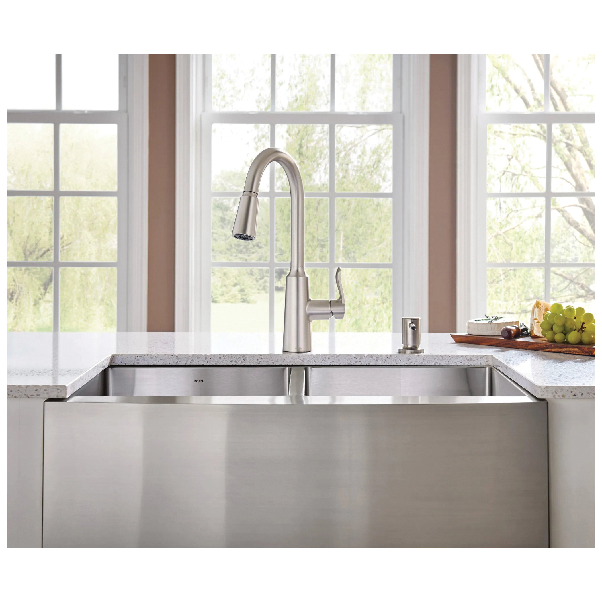 Moen Edwyn Series 87028SRS Kitchen Faucet, 1.5 gpm, 1 -Faucet Handle, 1, 4 -Faucet Hole, Stainless Steel, Deck - 4