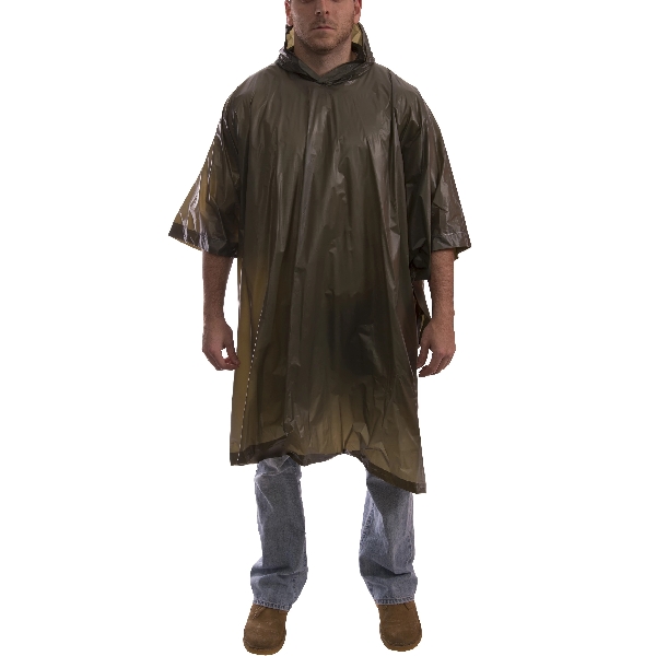 P68808 Poncho, One-Size, PVC, Olive Drab, Attached Collar