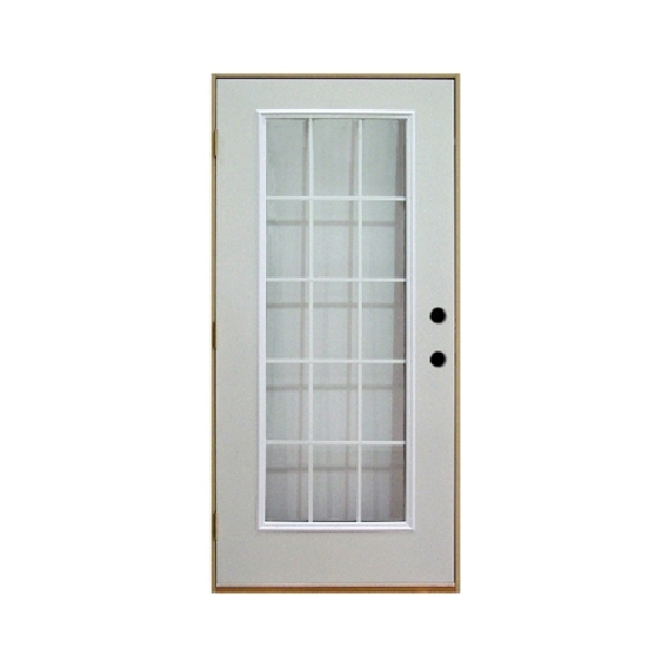 14079516 Prehung Door, 34 in W Opening, 82 in H Opening, Inswing, Left Hand, Oak Frame, Steel Door, Clear