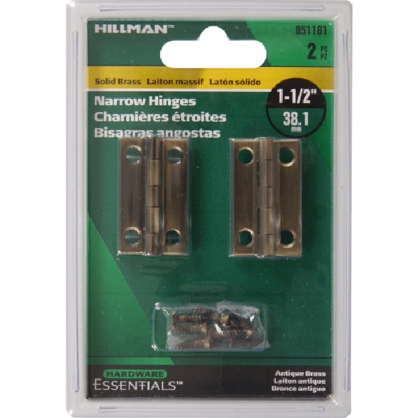 Hardware Essentials 851181 Hinge, Antique Brass, 1-1/2 in W, 2/PK