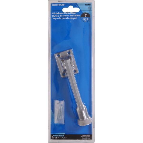 Hardware Essentials 852940 Kick Down Door Stop, 5 in L, Steel, Satin Chrome, 1 PK
