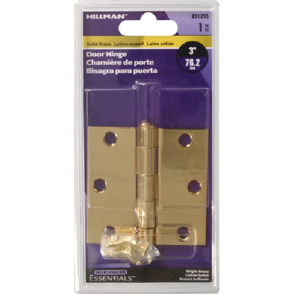 Hardware Essentials 851255 Door Hinge, Bright Brass, Removable Pin, Full-Mortise Mounting - 2