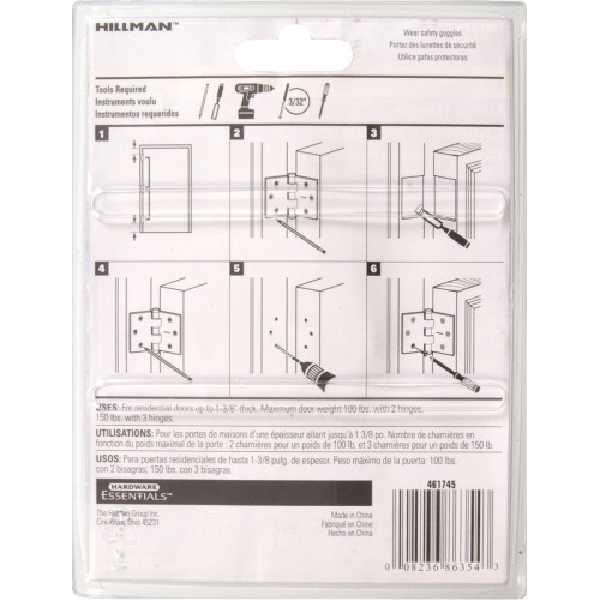 Hardware Essentials 851258 Door Hinge, Bright Brass, Removable Pin, Full-Mortise Mounting - 3