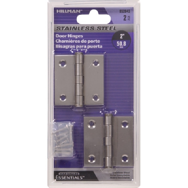 Hardware Essentials 852843 Door Hinge, Stainless Steel, Removable Pin, 2 in L x 2 in W Dimensions, Full-Mortise