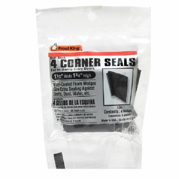 Frost King CG4 Door Corner Guard, 1-3/4 in W, 1-1/2 in Thick, Vinyl Foam, Black