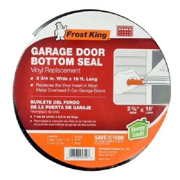 Frost King RV9 Garage Door Seal, 2-3/4 in W, 10 ft L, Vinyl, Black - 2