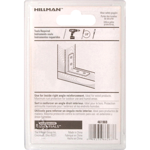 Corner Brace, Hillman, 1 in L, 1/2 in W, Galvanized - 2