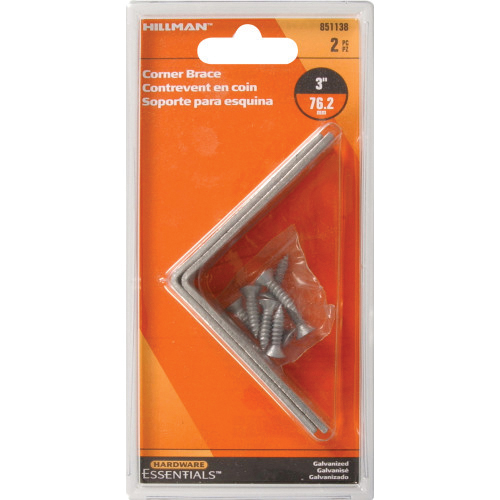 Hillman 851138 Corner Brace, 3 in L, 3/4 in W, Galvanized