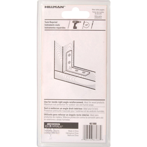 Hillman 851138 Corner Brace, 3 in L, 3/4 in W, Galvanized