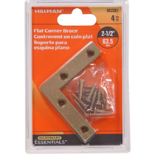 Hardware Essentials 852201 Flat Corner Brace, 2-1/2 in L, 1/2 in W, Iron, Yellow Zinc Dichromate - 2