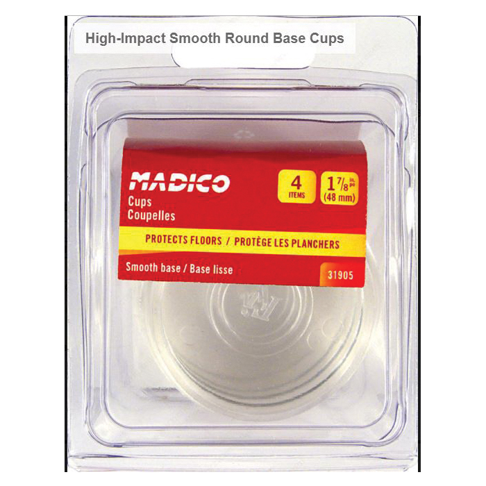 Madico F31905TV Caster Cup, Round, PVC, Clear, 2-3/8 in Dia Dimensions - 2