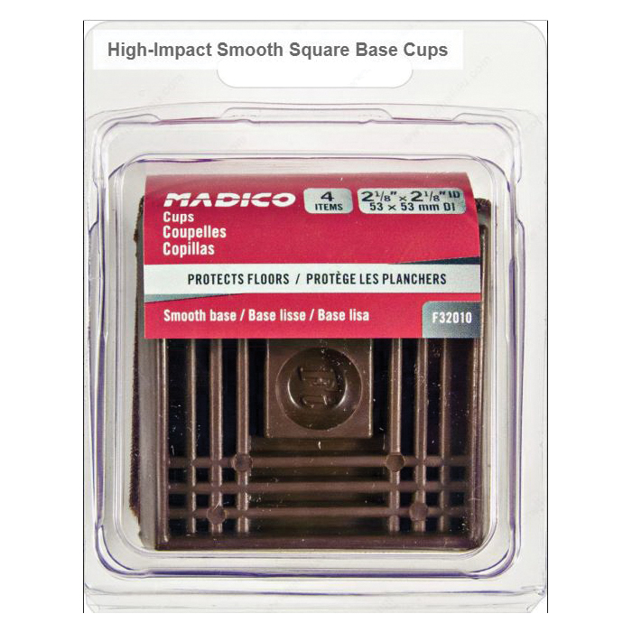 Madico F32010TV Caster Cup, Square, Brown, 2-1/2 in L x 2-1/2 in W Dimensions - 2