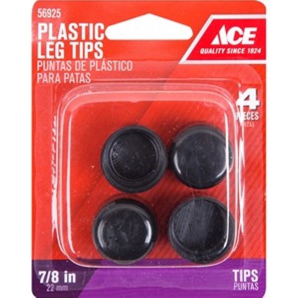 ACE 9114/ACE Furniture Leg Tip, Round, Plastic, Black, 7/8 in W - 1